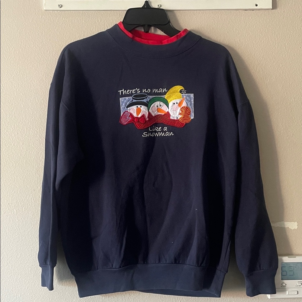 Navy Blue Sweater with Snowman Design